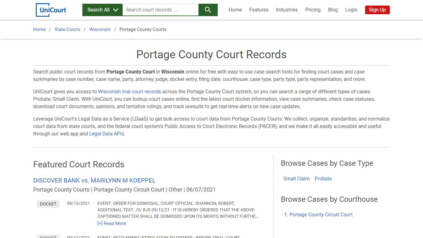 Portage County Court Records | Wisconsin | UniCourt