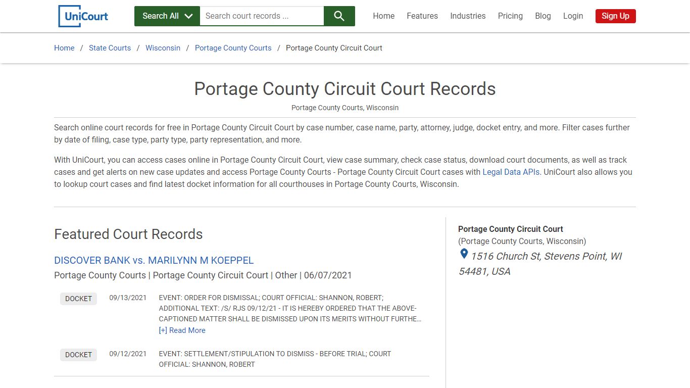 Portage County Circuit Court Records | Portage | UniCourt